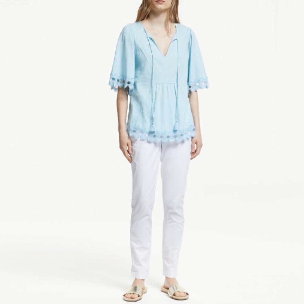 Boden Blue Ayla Jersey Cotton Lace Trim Top Sz 4